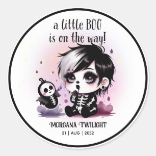 Goth Baby Boy Ghost Little Boo on the Way Classic Round Sticker