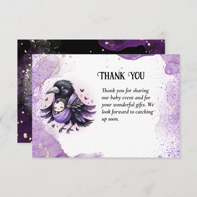 Goth Baby Boy Girl Shower Purple Black Thank You (Front/Back)