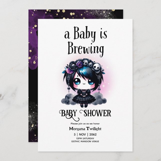 Goth Baby Girl is Brewing Kawaii Anime Gothic Invitation (Front/Back)