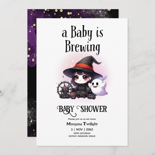 Goth Baby Girl is Brewing Witch Ghost Boo Invitation (Front/Back)
