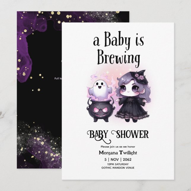 Goth Baby Girl is Brewing Witch Ghost Couldron Invitation (Front/Back)