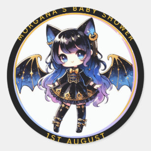 Goth Baby Girl Shower Bat Vampire Thank You  Classic Round Sticker