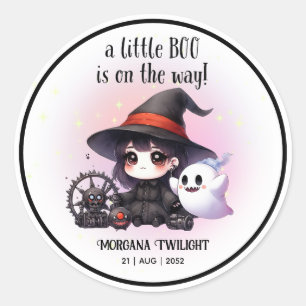 Goth Baby Girl Witch Little Boo on the Way Classic Round Sticker