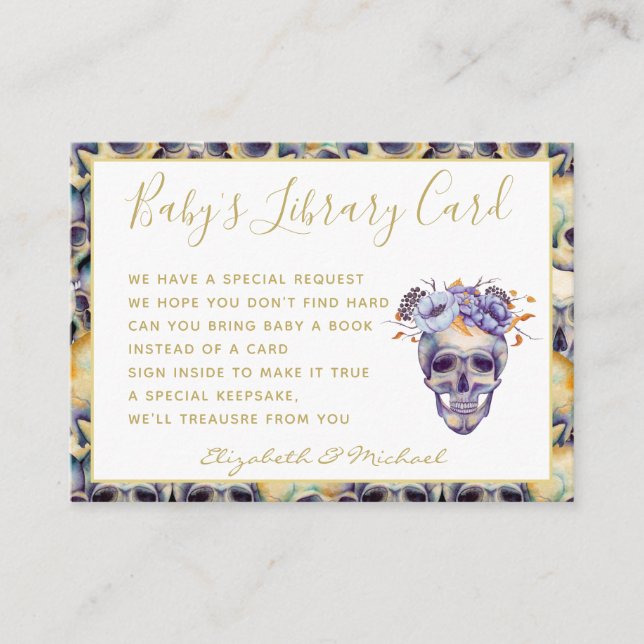 Goth Baby Library Book Request Skulls Halloween Enclosure Card (Front)