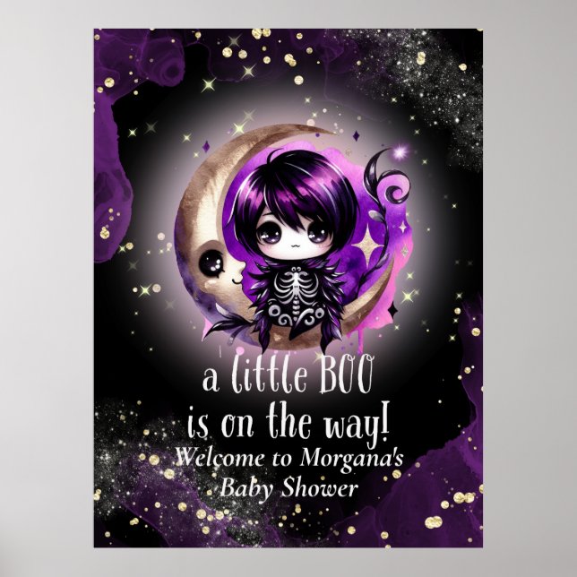 Goth Baby Shower Gender Neutral Purple Black Crow Poster (Front)