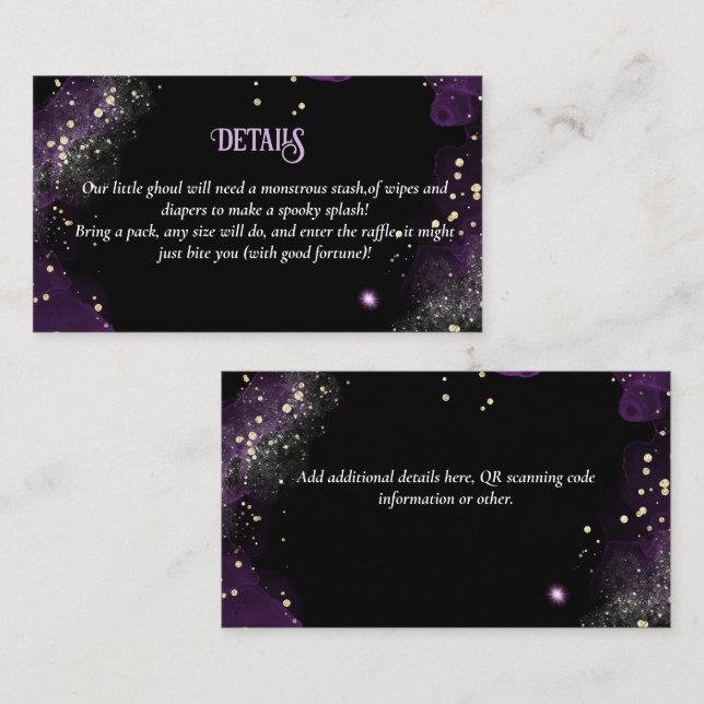 Goth Baby Shower Purple Black Diaper Raffle Enclosure Card (Front/Back)