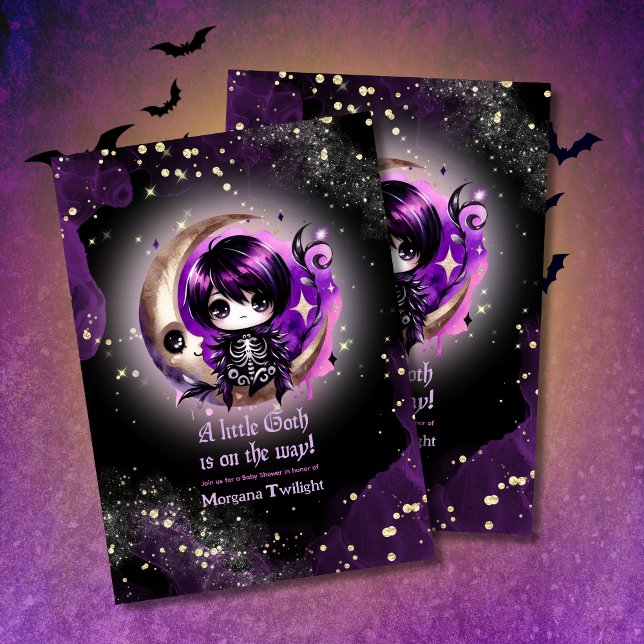 Goth Baby Shower Skeleton Crow Moonlight Invitation (Creator Uploaded)