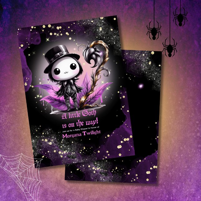 Goth Baby Shower Skeleton Crow Moonlight Invitation (Creator Uploaded)