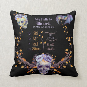 GOTH Baby Stats Skulls Purple Black Halloween Girl Cushion