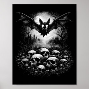 Goth bat skulls dark horror art gothic girl creepy poster