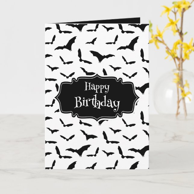 Goth Bats Happy Birthday Card (Yellow Flower)