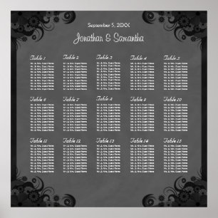 Goth Black and Grey Wedding 15 Table Seating Chart