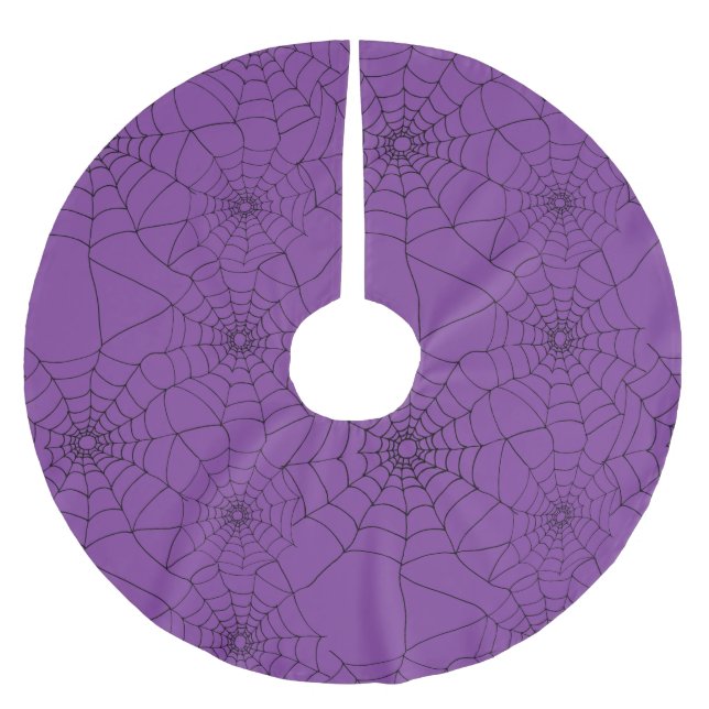 Goth Black and Purple Creepy Cobwebs Christmas Brushed Polyester Tree Skirt (Front)