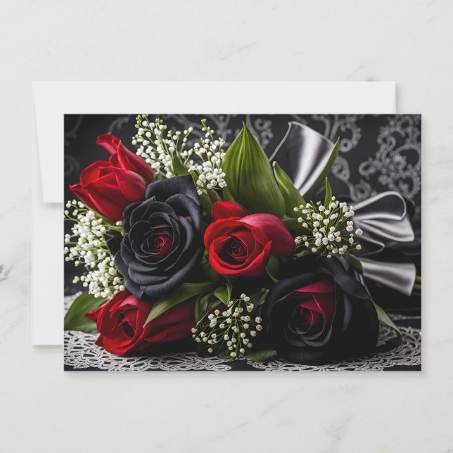 Goth Black and Red Roses Bouquet Valentine Holiday Card (Front)