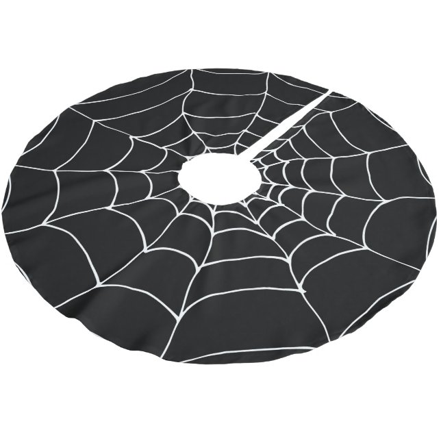Goth Black and White Spiders Web Cobweb Christmas Brushed Polyester Tree Skirt (Angled)