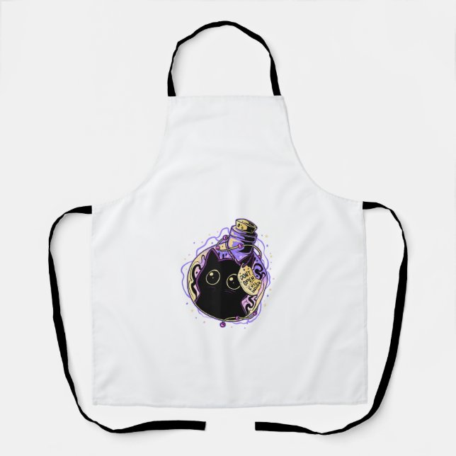 Goth Black Cat Shirt Halloween Cat Evil Witch Cat  Apron (Front)