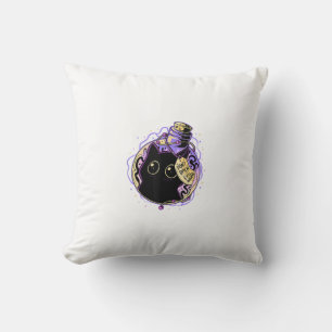 Goth Black Cat Shirt Halloween Cat Evil Witch Cat Cushion