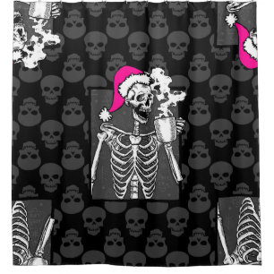goth black christmas skull coffee skeleton pink shower curtain