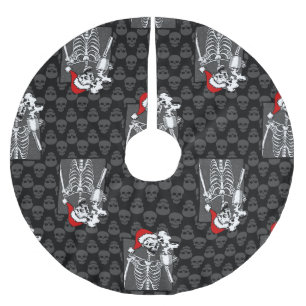 goth black christmas skull coffee skeleton red brushed polyester tree skirt