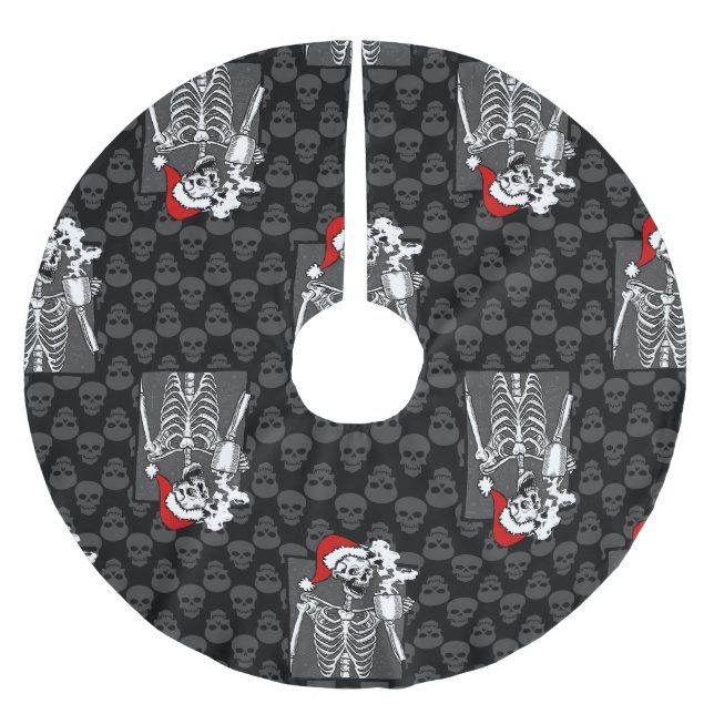 goth black christmas skull coffee skeleton red brushed polyester tree skirt (Front)