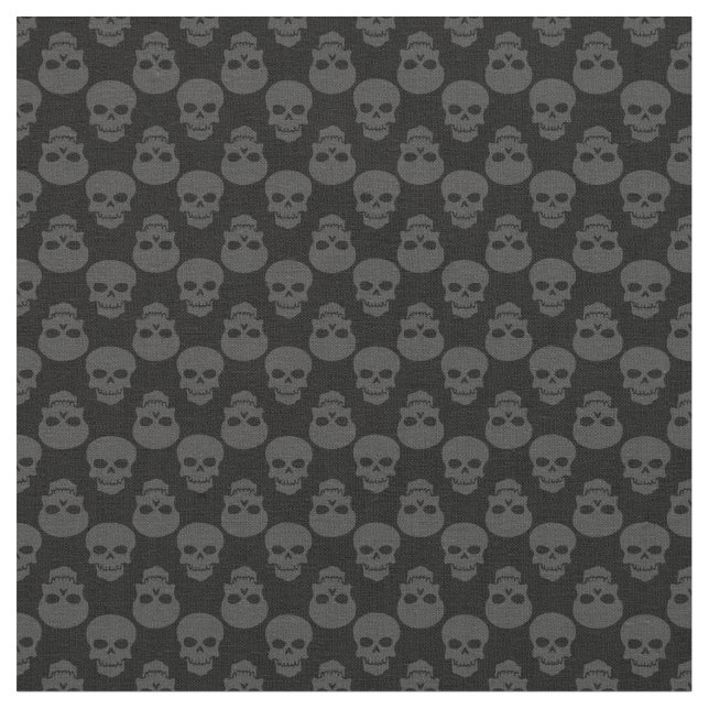 goth black grey halloween skull grey skeleton fabric (Close Up)