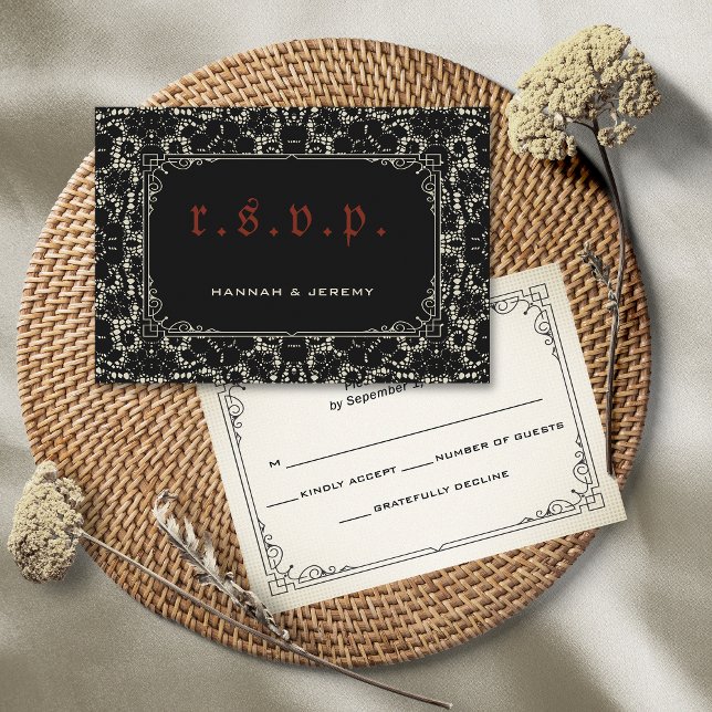 Goth Black Lace Blood Red Bone RSVP Card (Creator Uploaded)