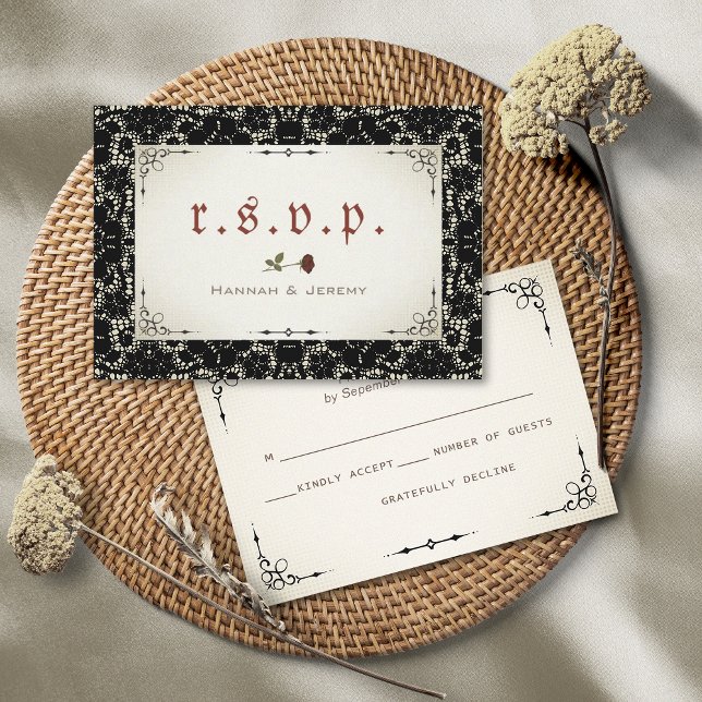 Goth Black Lace Blood Red Rose RSVP Card (Creator Uploaded)