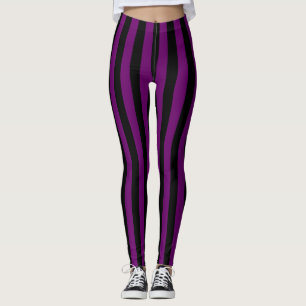 Goth Black Purple Vertical Wide Stripe Leggings