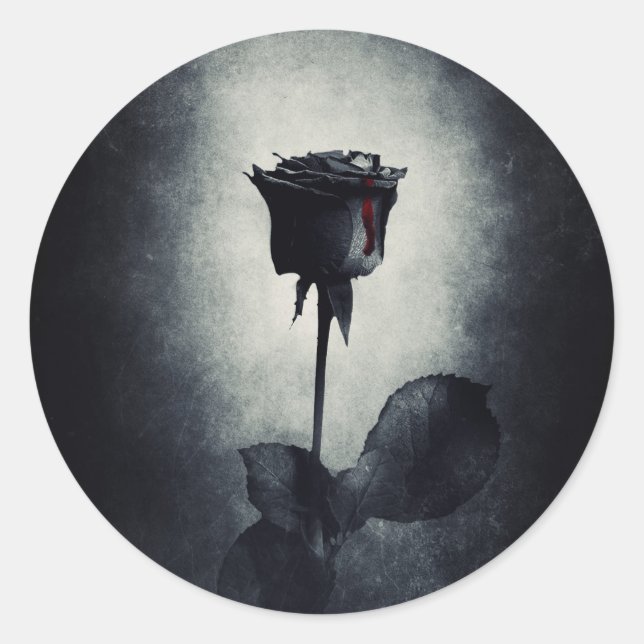 Goth Black Rose Dripping Blood Macabre Classic Round Sticker (Front)