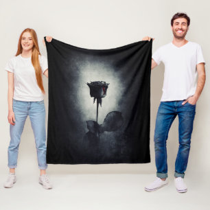 Goth Black Rose Dripping Blood Macabre Fleece Blanket