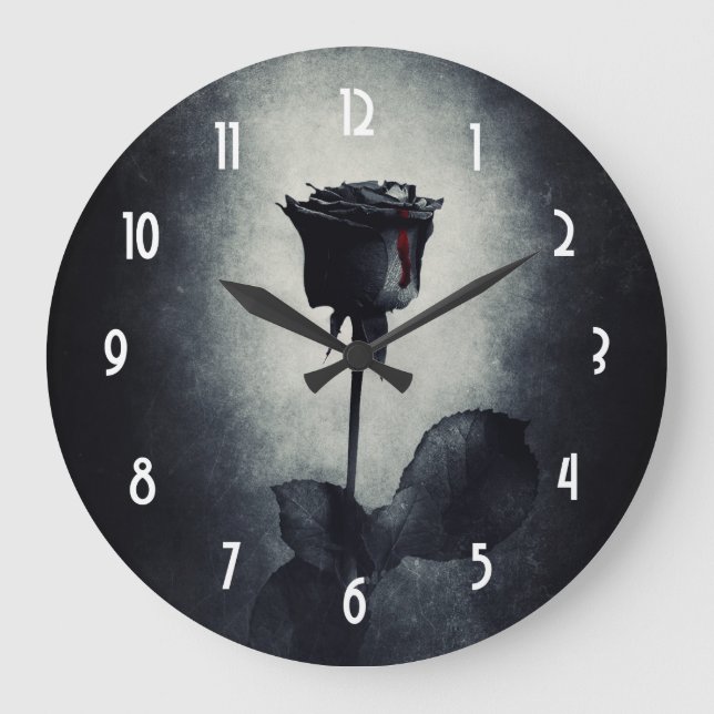 Goth Black Rose Dripping Blood Macabre Large Clock (Front)