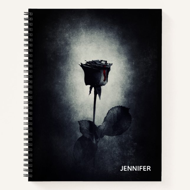Goth Black Rose Dripping Blood Macabre Notebook (Front)