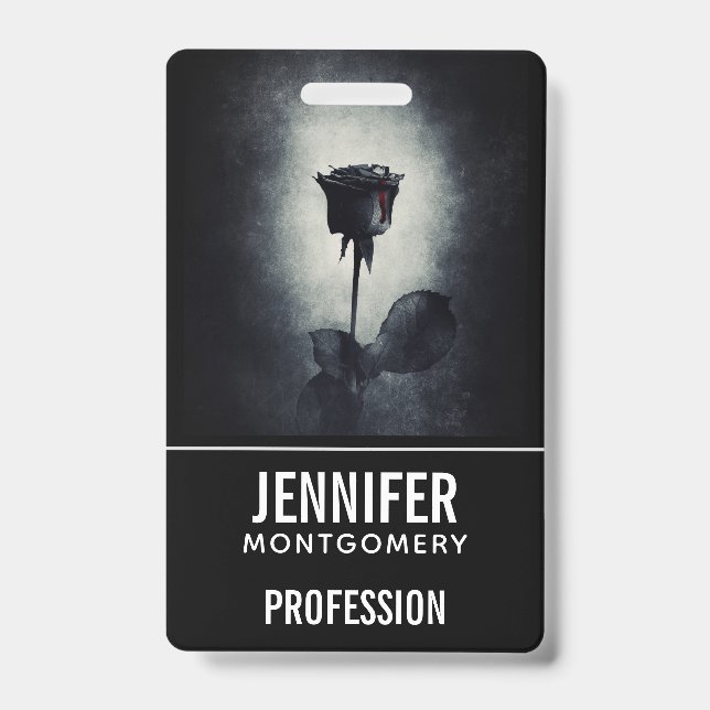 Goth Black Rose Dripping Blood Macabre Profession ID Badge (Front)