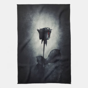 Goth Black Rose Dripping Blood Macabre Tea Towel