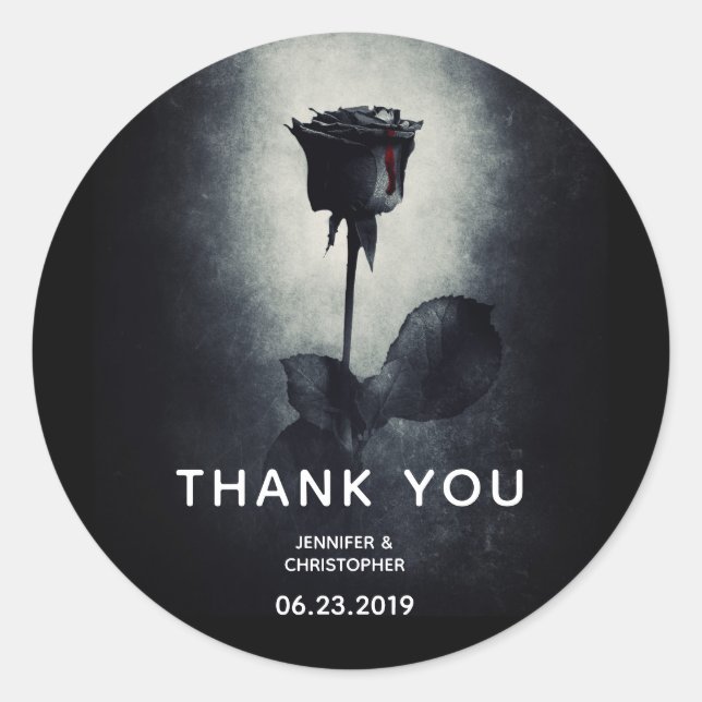 Goth Black Rose Dripping Blood Macabre Wedding Classic Round Sticker (Front)