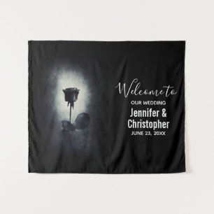 Goth Black Rose Dripping Blood Macabre Wedding Tapestry