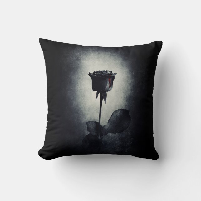 Goth Black Rose Dripping Blood on Black Grunge Cushion (Front)