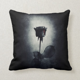 Goth Black Rose Dripping Blood on Black Grunge Cushion