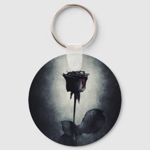 Goth Black Rose Dripping Blood on Black Grunge Key Ring