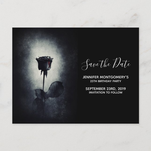 Goth Black Rose Dripping Blood Save the Date Postcard (Front)