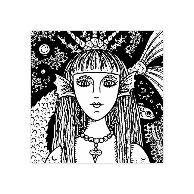 GOTH BLACK SEA MERMAID, FANTASY RUBBER STAMP Fish (Imprint)