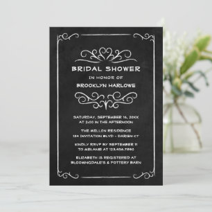 Goth Black White Vintage Chalkboard Bridal Shower Invitation
