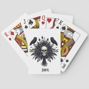 Goth Bouquet with Three Skulls and Two Owls Playing Cards