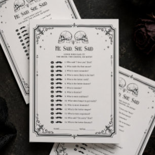 Goth Bridal Shower He Said She Said Game Card