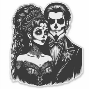 goth Bride And Groom day of dead Skeleton Art