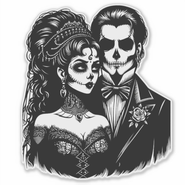  goth Bride And Groom day of dead Skeleton Art  (Front)
