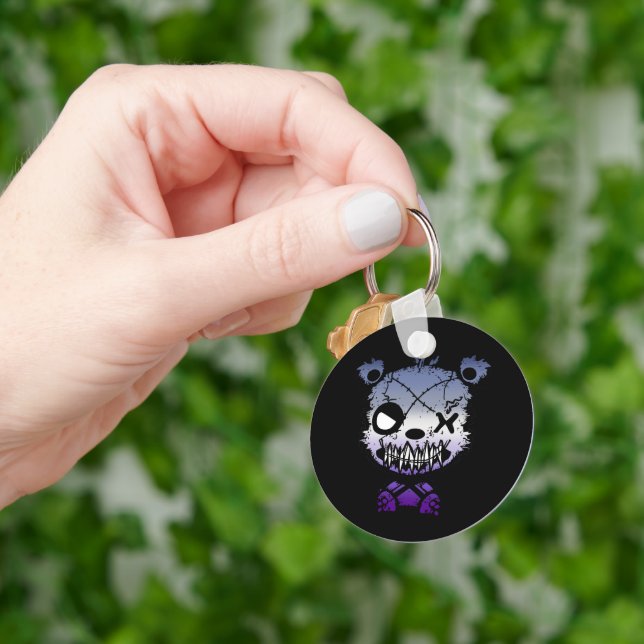 Goth Butch Lesbian Pride Flag Coloured Bear Key Ring (Hand)