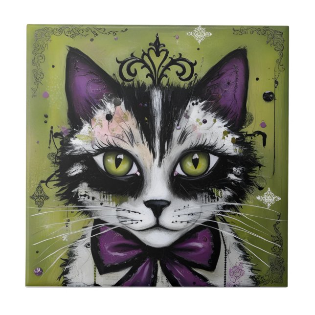Goth Cat Ceramic Tile (Front)