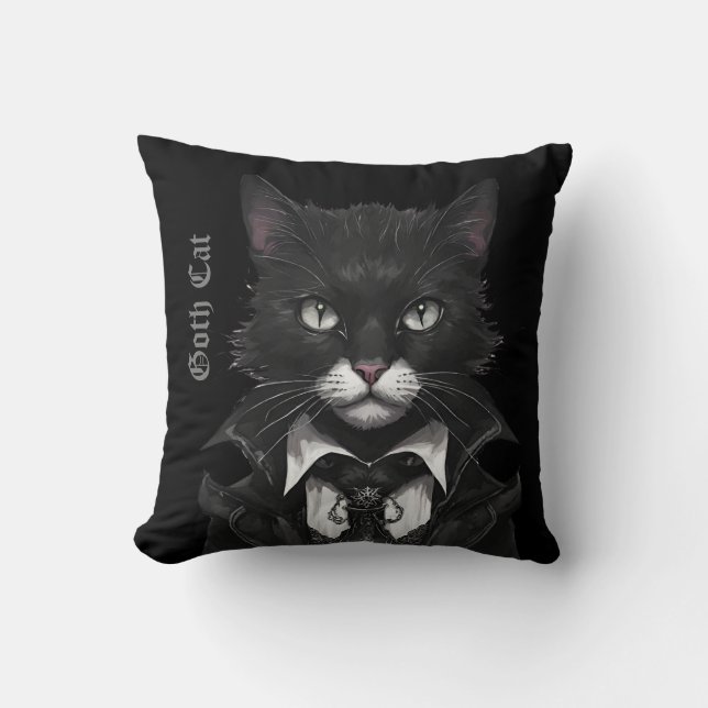 Goth Cat cushion gothic black whimsygoth (Front)