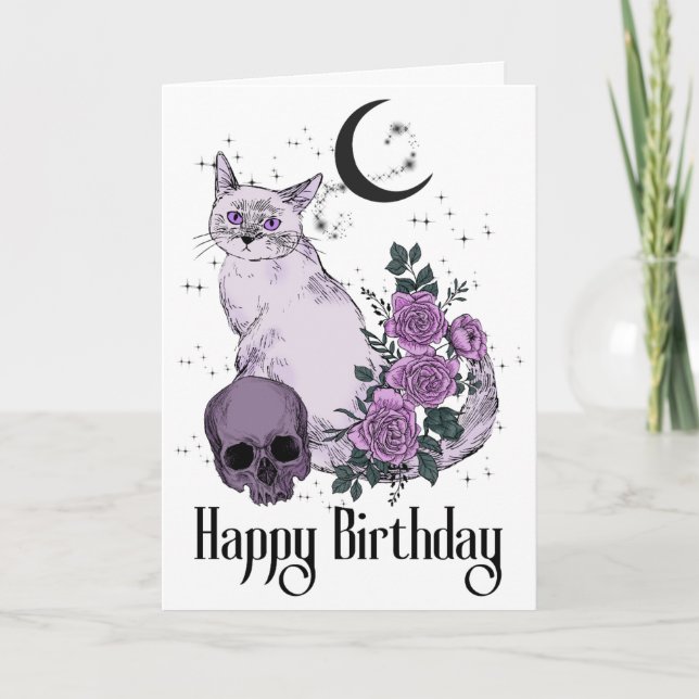 Goth Cat Gothic Birthday Wishes Card (Front)
